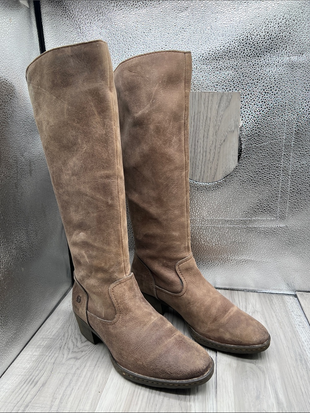 BORN Tall Knee High Boots Leather Size 8.5 Rustic Brown Zip Side Women